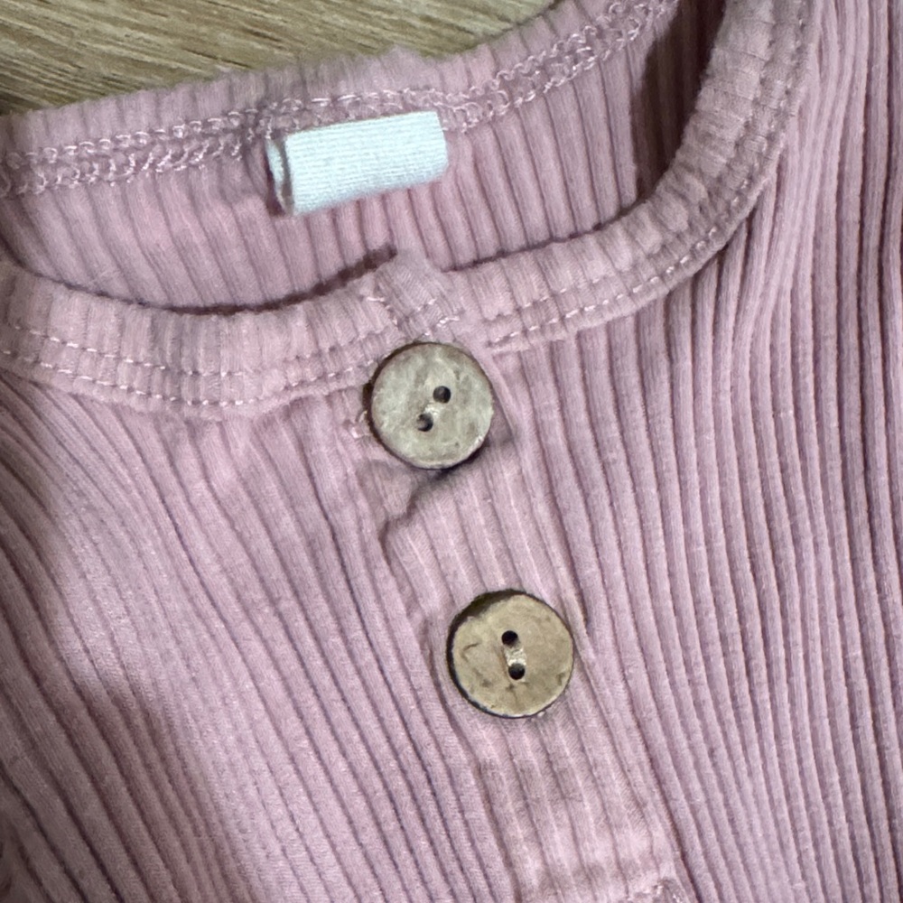 Pink Ribbed Baby Outfit with Buttons - Picture 2 of 2
